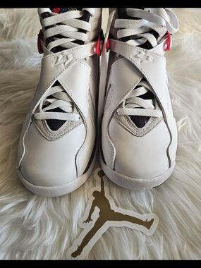 Air Jordan White Retro 8 (GS) Basketball Shoes with Red Accent NWT
